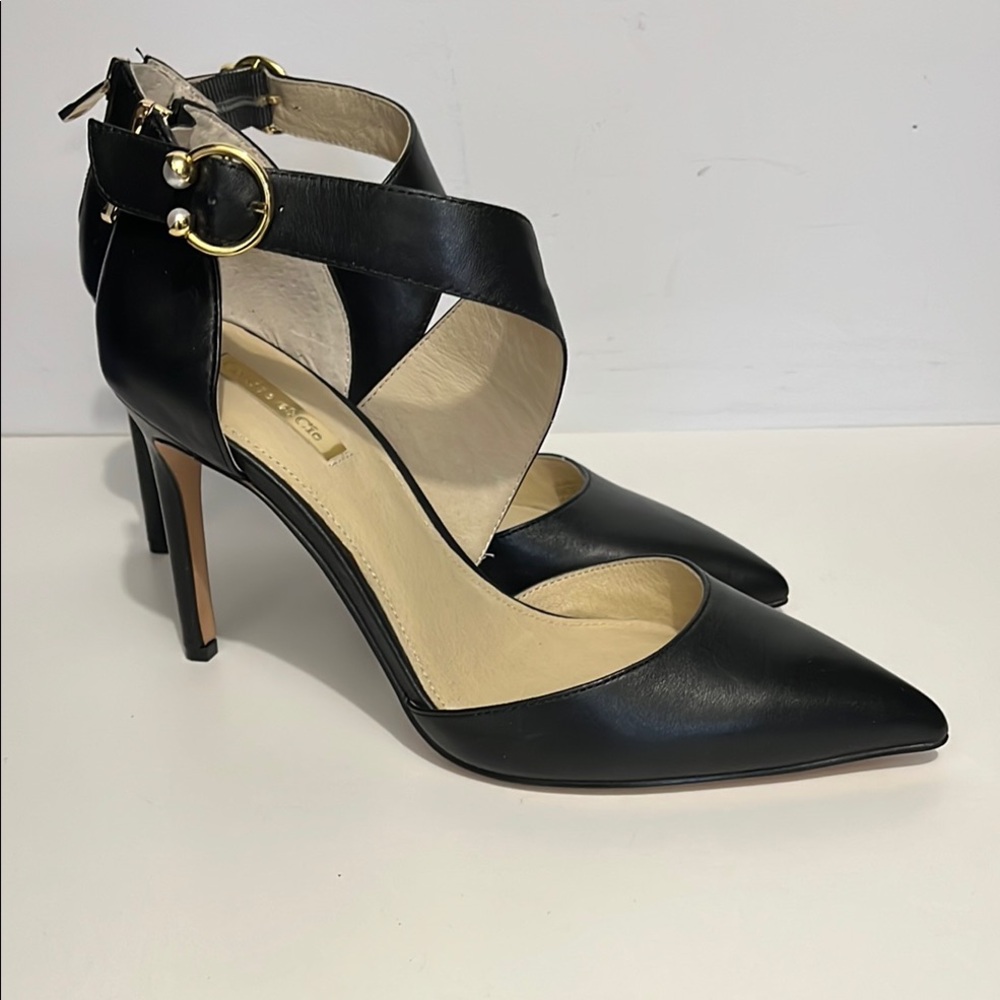 Louise et Cie Black leather Pointed-Toe Heels with Ankle Strap size 8 New